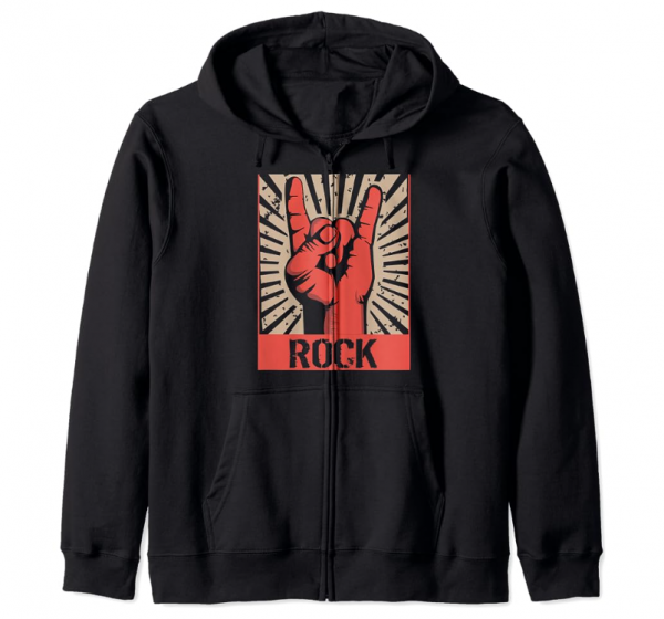 Hoodie vintage dengan logo band musik klasik